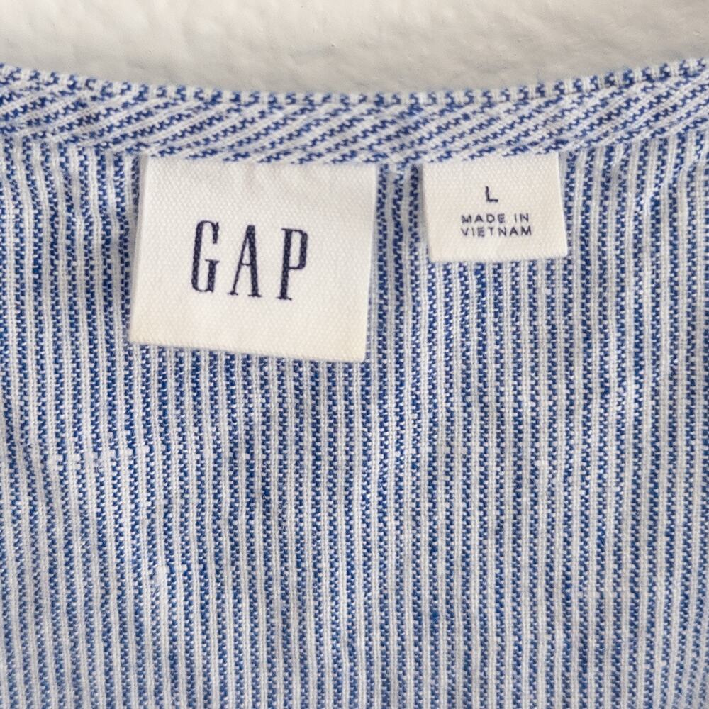 GAP Large Linen and Cotton Blue and White Stripe Ruffle Wrap Dress - Picture 6 of 7
